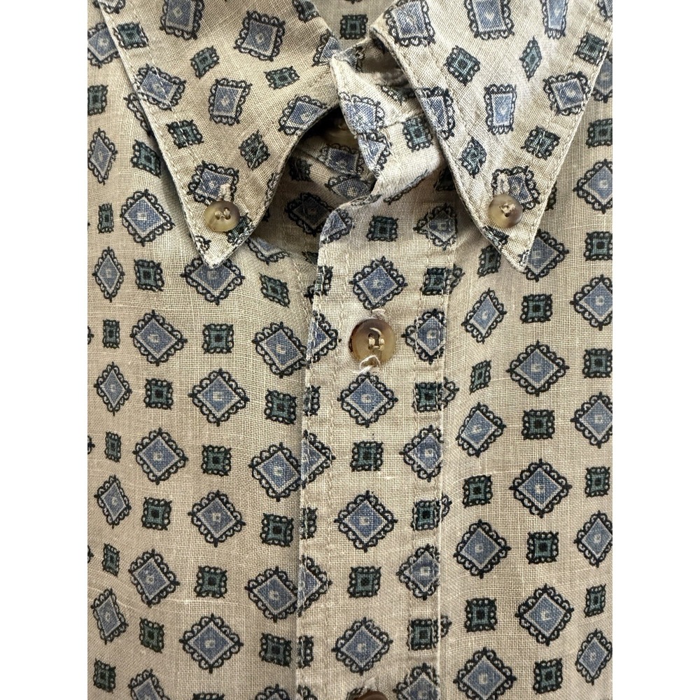 Vintage 90s Bugle Boy L Geometric Print Button‎ Up Shirt Retro Grunge Skate S/S